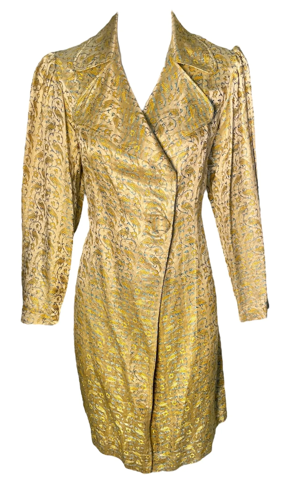 1930s Gold Lame Coat w/Woven Parrot Motif