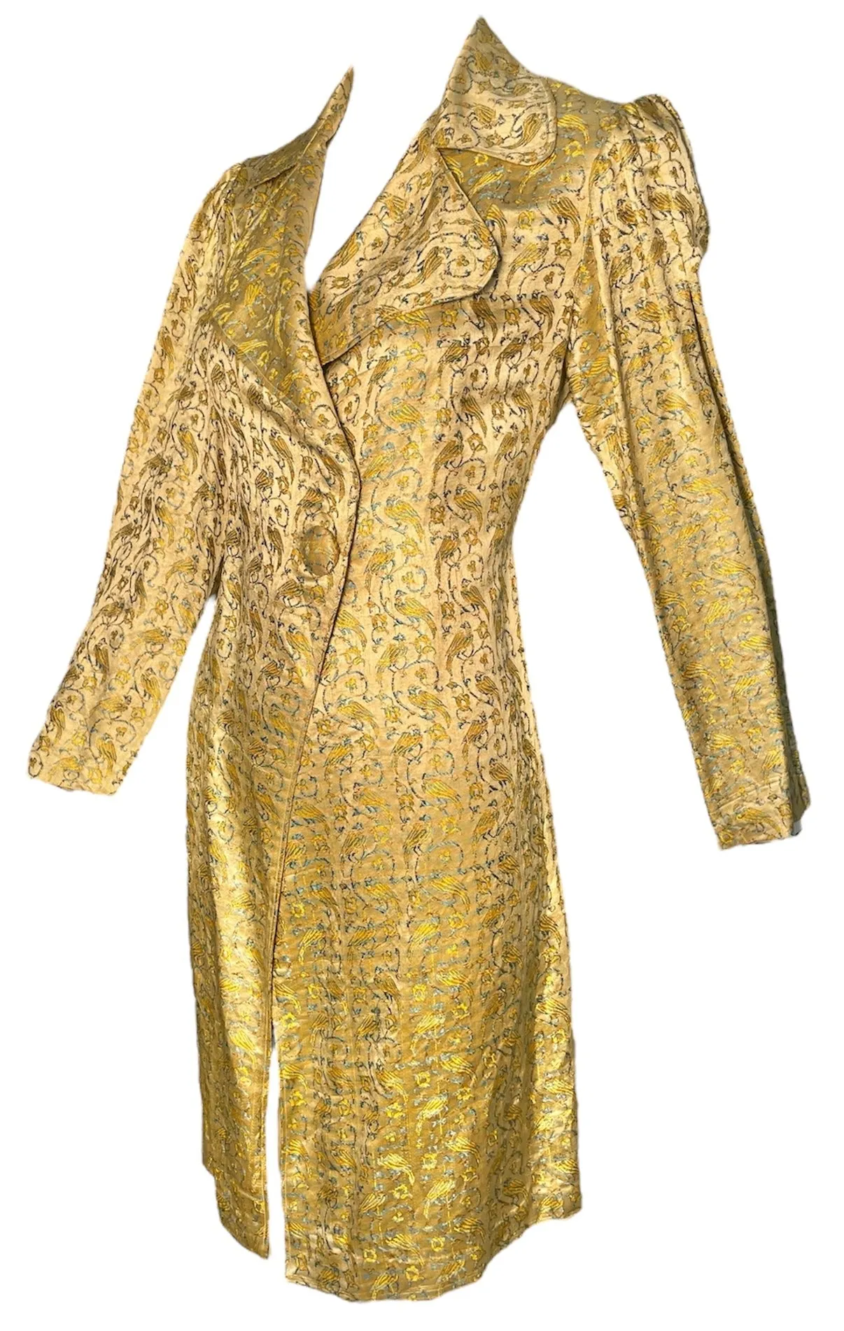 1930s Gold Lame Coat w/Woven Parrot Motif