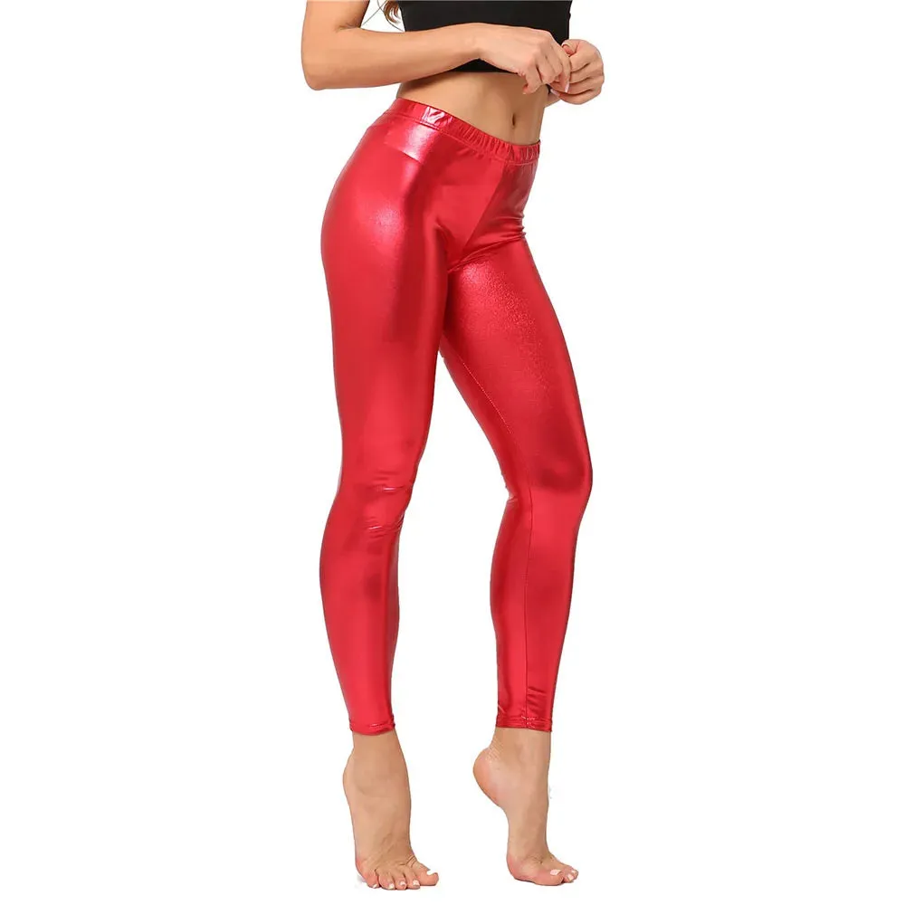 1pcs Women Leggings Candy Color Slimming Leather Pants Do Not Fade Easily Ninth Pants Pencil Pant Shiny Trousers Fitness Fashion