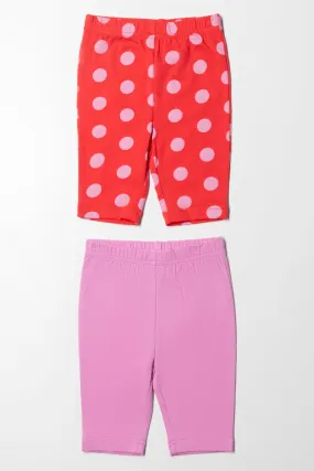 2 Pack Spot Cropped Leggings Red And Lilac