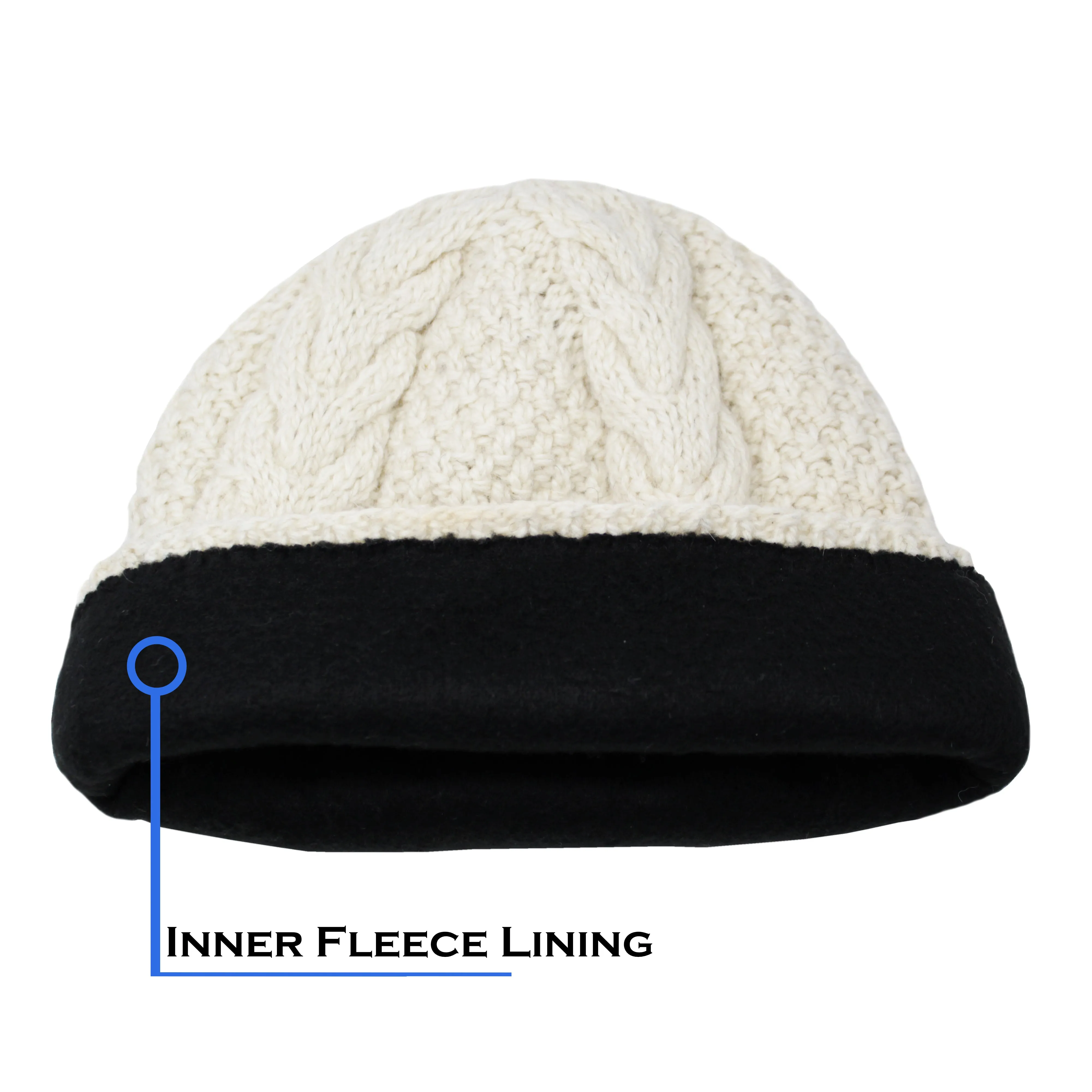 Alpaca Direct Cabled Beanie with Fleece Lining