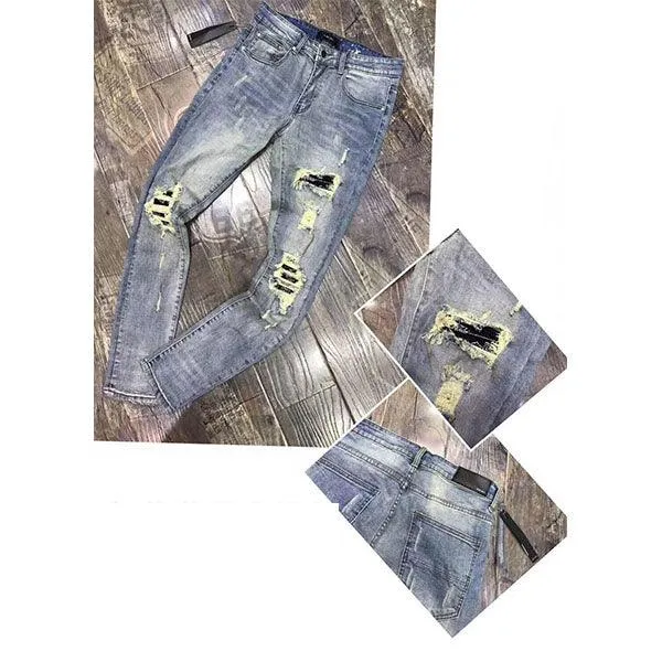 Amiri Ripped with Black Batch Straight Blue cut Jeans