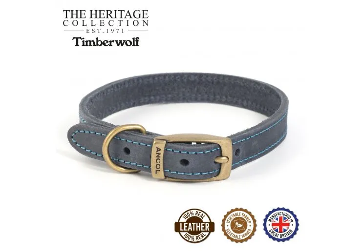 Ancol - Timberwolf Leather Collar - Green - Size 6 (45-54cm)