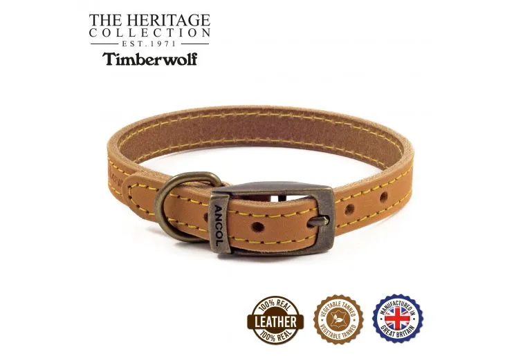 Ancol - Timberwolf Leather Collar - Green - Size 6 (45-54cm)