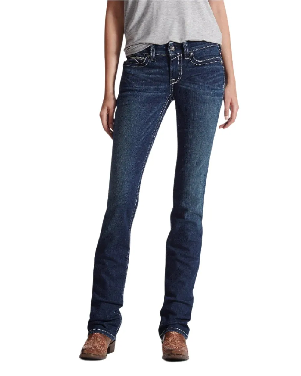 Ariat Womens Real Mid Rise Icon Stackable Straight Leg Jeans