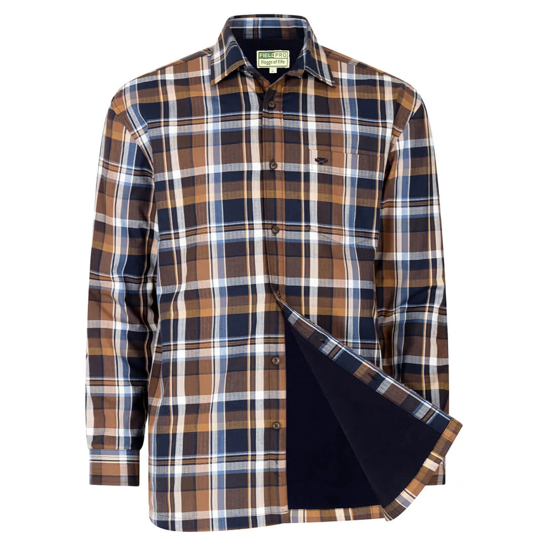 Arran Micro Fleece Lined 100% Cotton Shirt - Navy/Brown Check by Hoggs of Fife