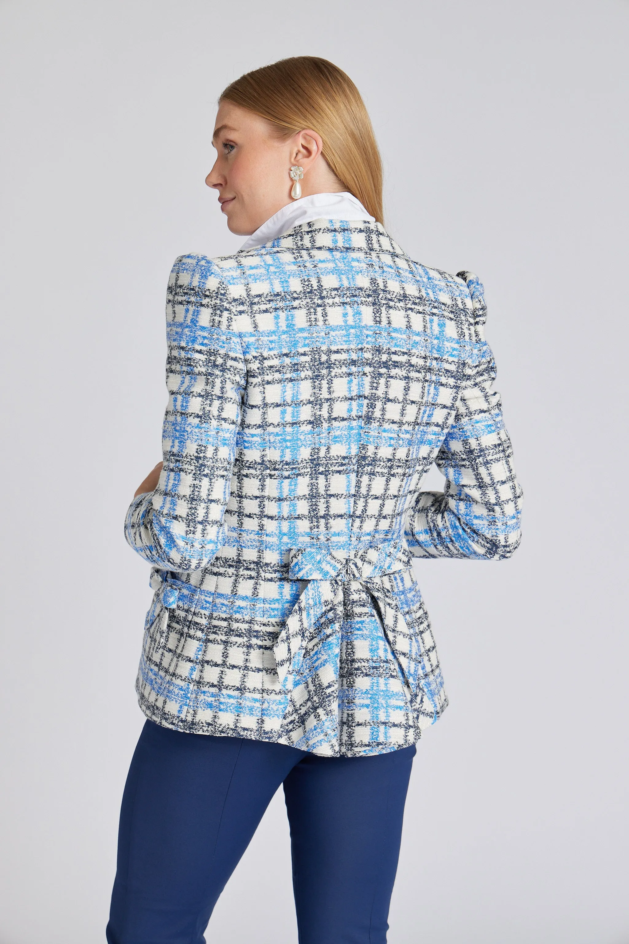 Barbara Blazer in Blue Plaid with Metallic