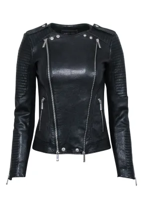 BCBG Max Azria - Black Textured Leather Moto Jacket Sz XXS