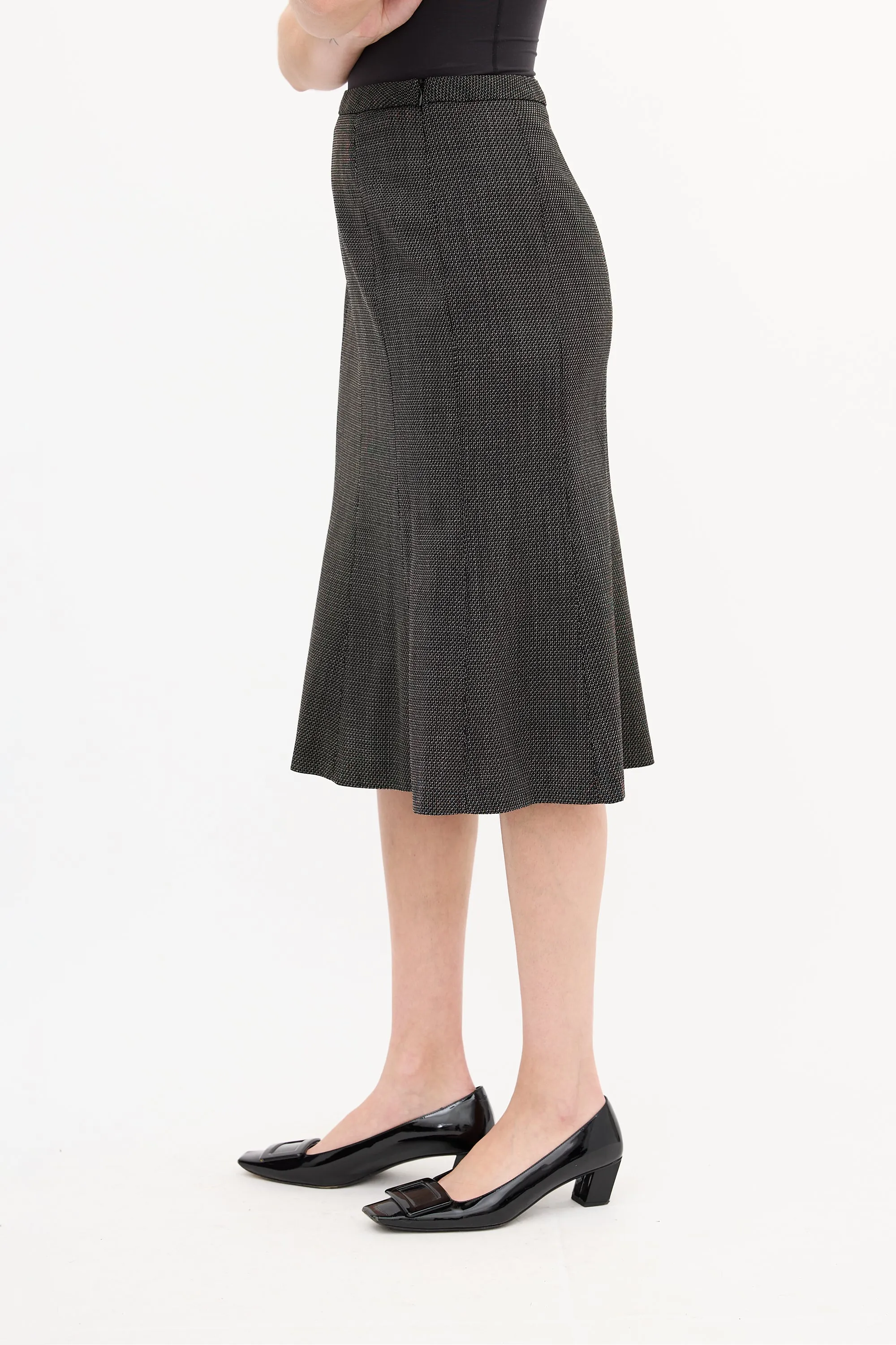 Black & Brown Wool Woven Tie Front Skirt Suit