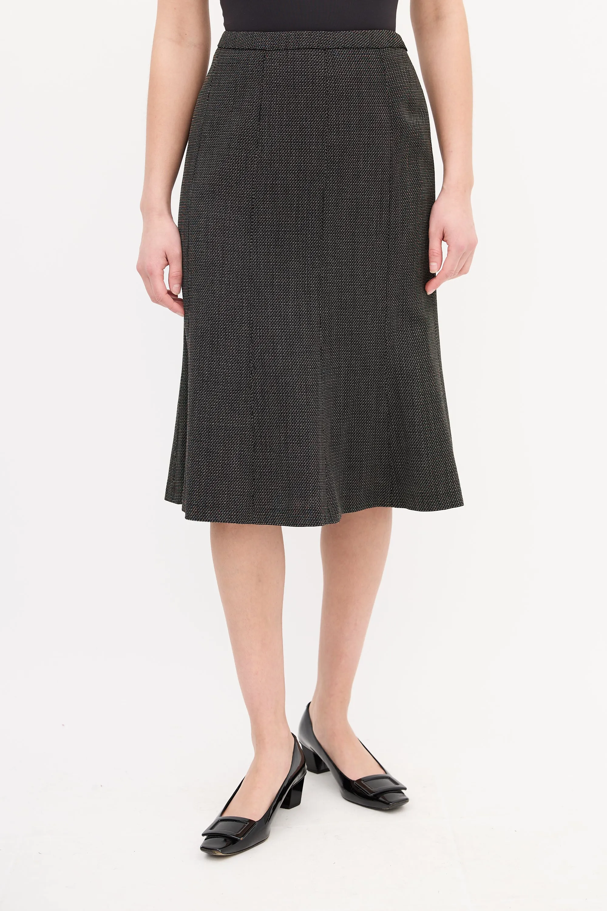 Black & Brown Wool Woven Tie Front Skirt Suit