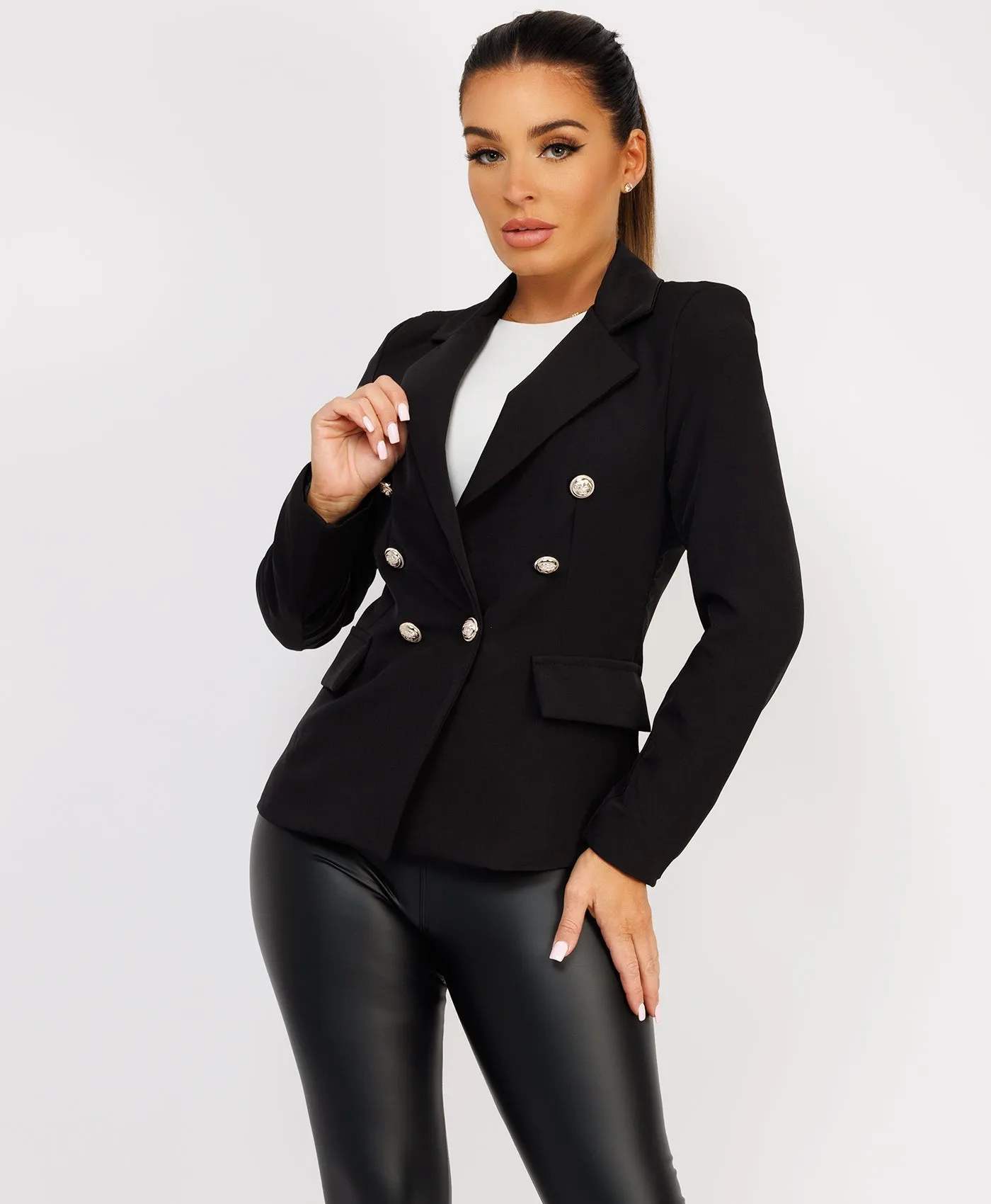 Black Double Breast Gold Buttons Elegant Blazer Jacket