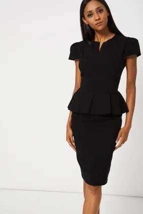 Black Peplum Dress Available In Plus Sizes