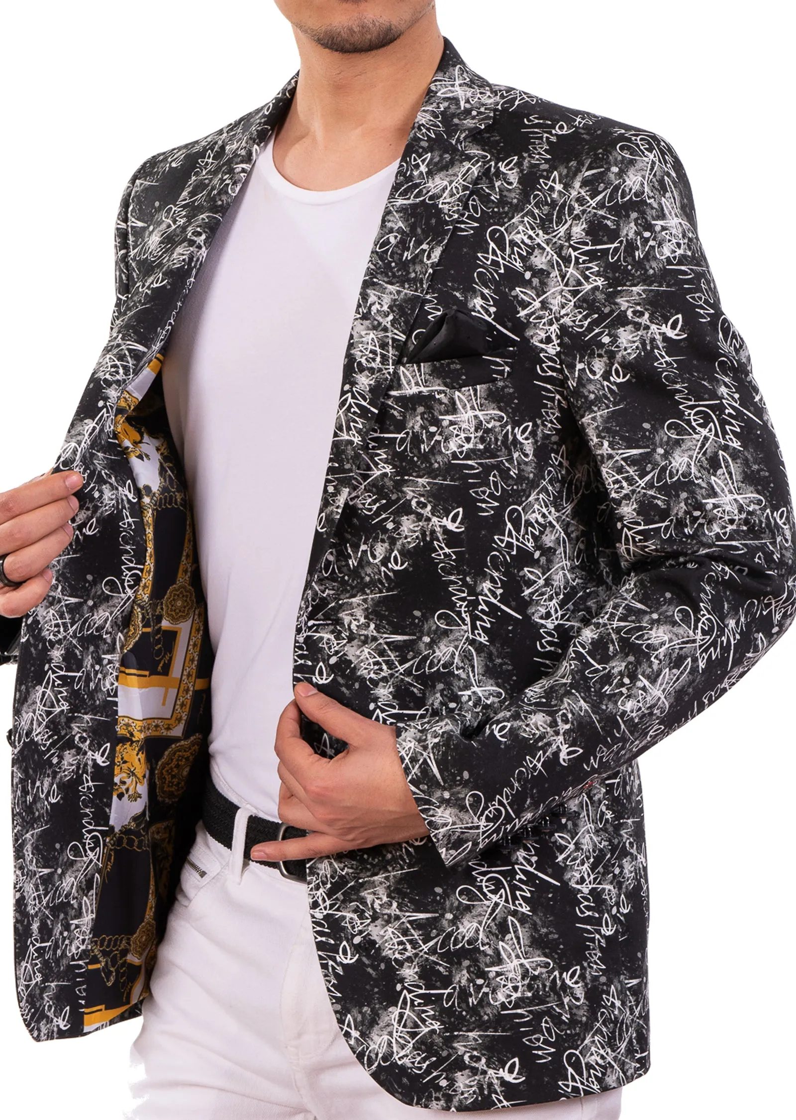 Black Signature Print Blazer