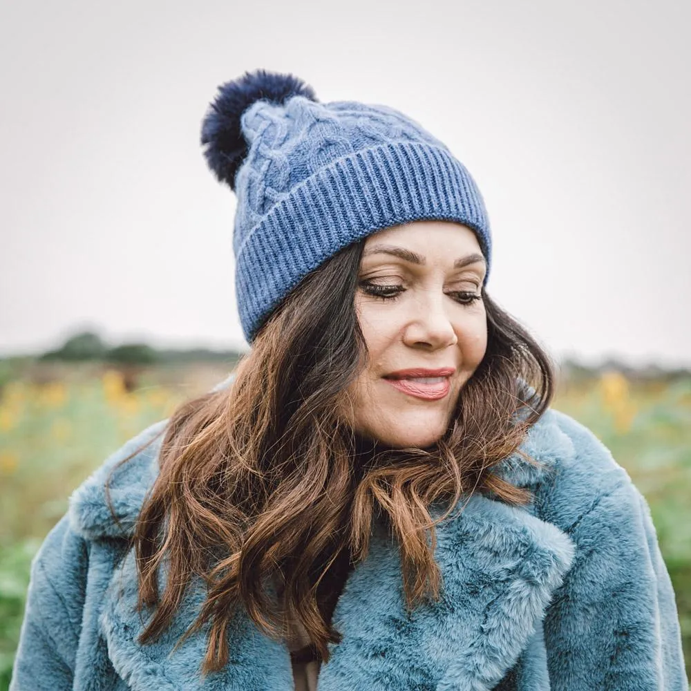 Blue Bella Faux Fur Bobble Hat