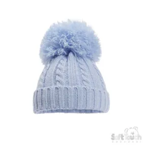 Blue 'Elegance' Cable Knit Hat w/Pom Pom : H652-B-MED