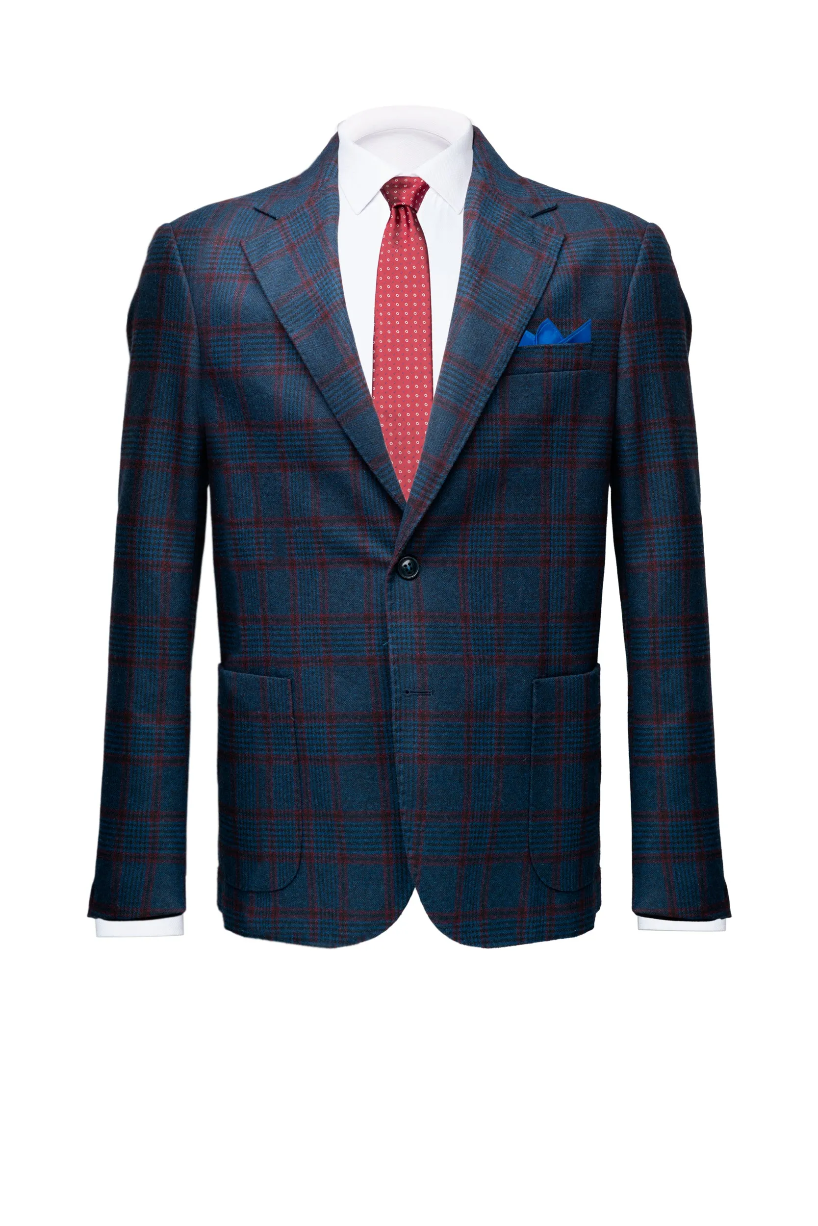 Blue Prince of Wales & Burgundy Windowpane