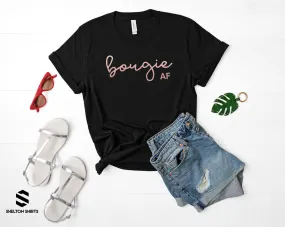 Bougie AF Black Bella T-shirt with Rose Gold Metallic Print Cotton Comfy T-Shirt