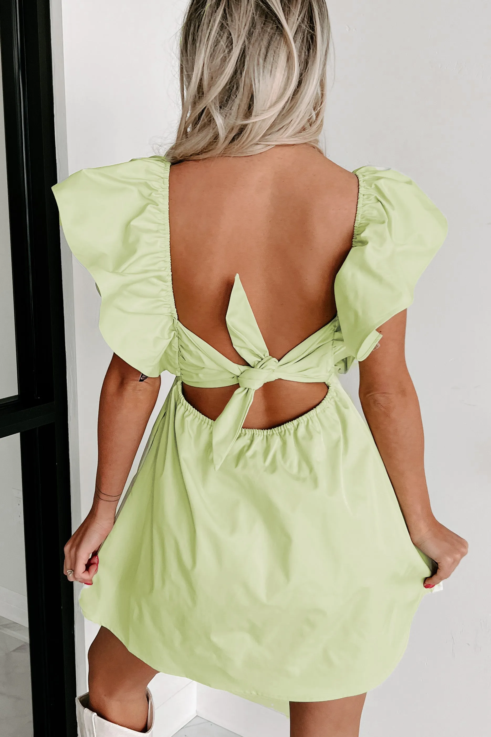 Breath Of Fresh Air Ruffle Sleeve Babydoll Dress (Green)