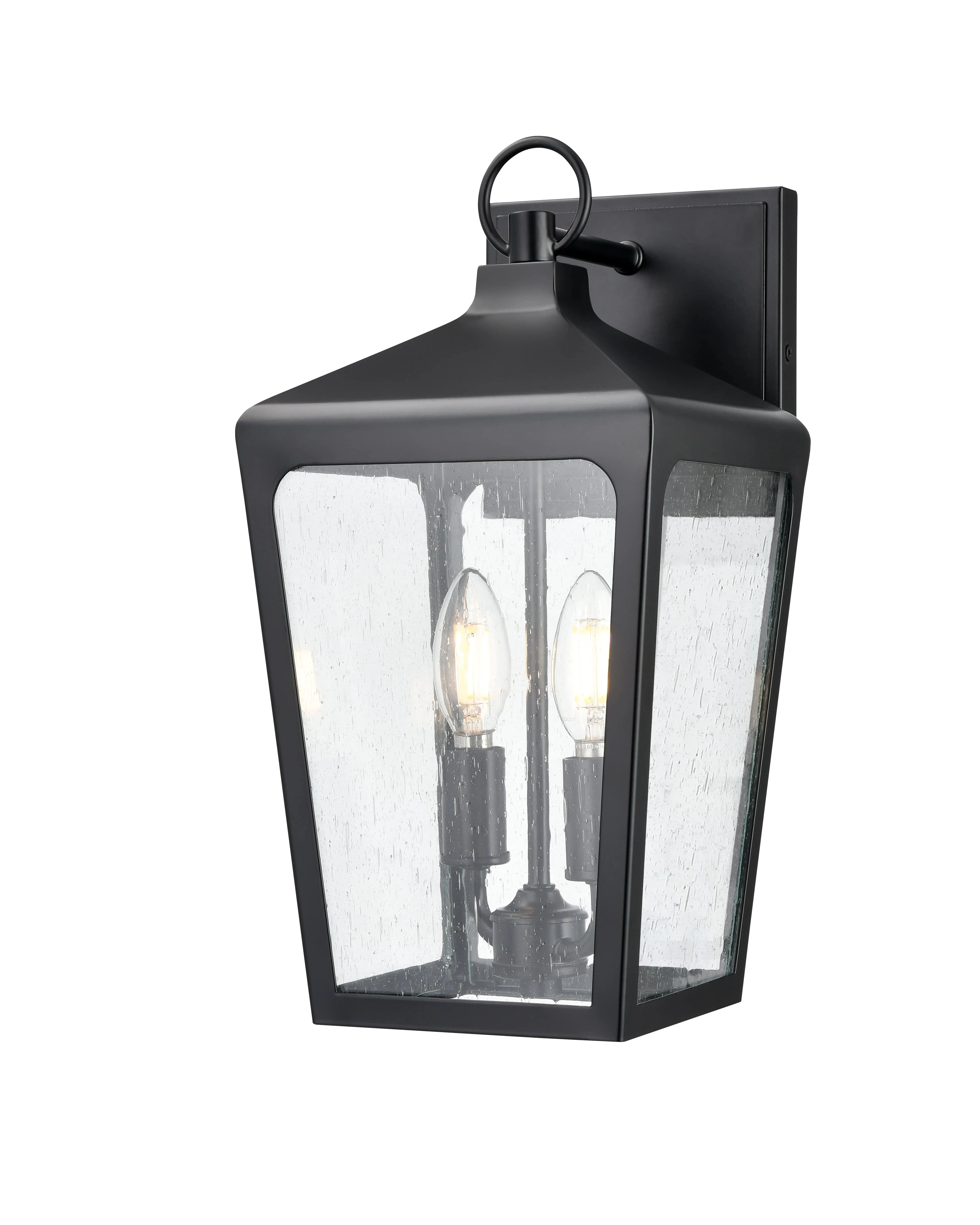 Brooks Outdoor Wall Sconce - Powder Coated Black - Clear Seeded Glass - 7.5in. Extension - E26 Candelabra Base