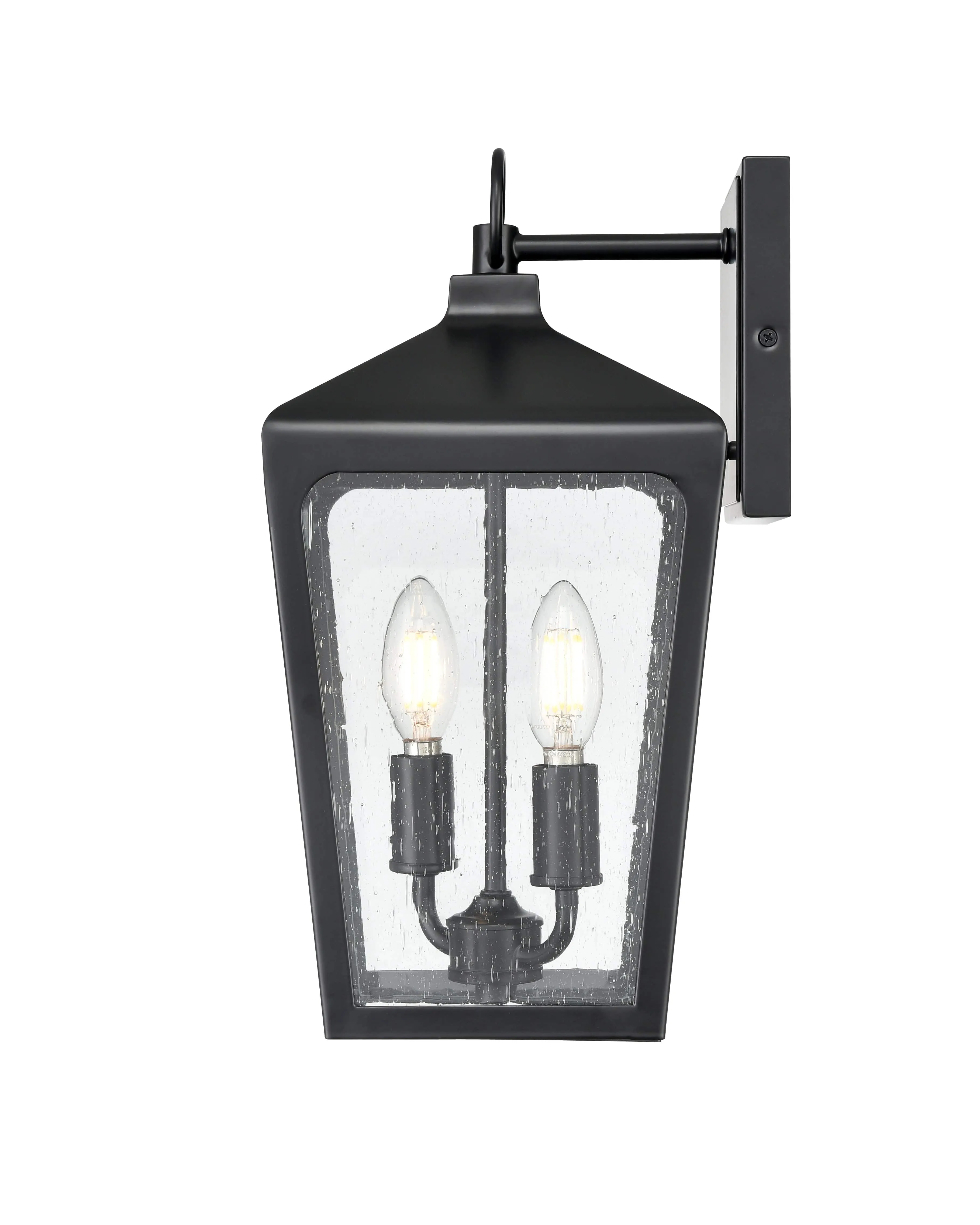 Brooks Outdoor Wall Sconce - Powder Coated Black - Clear Seeded Glass - 7.5in. Extension - E26 Candelabra Base