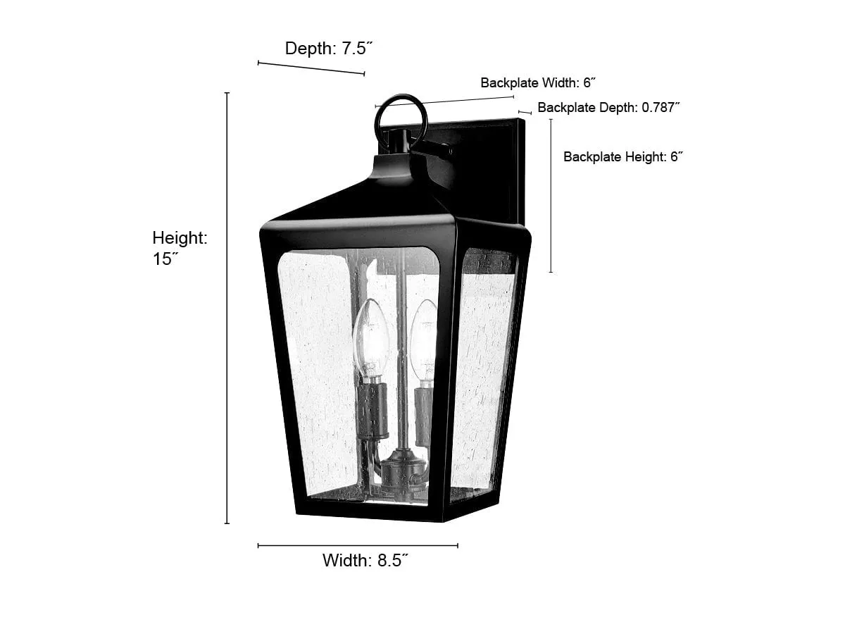 Brooks Outdoor Wall Sconce - Powder Coated Black - Clear Seeded Glass - 7.5in. Extension - E26 Candelabra Base