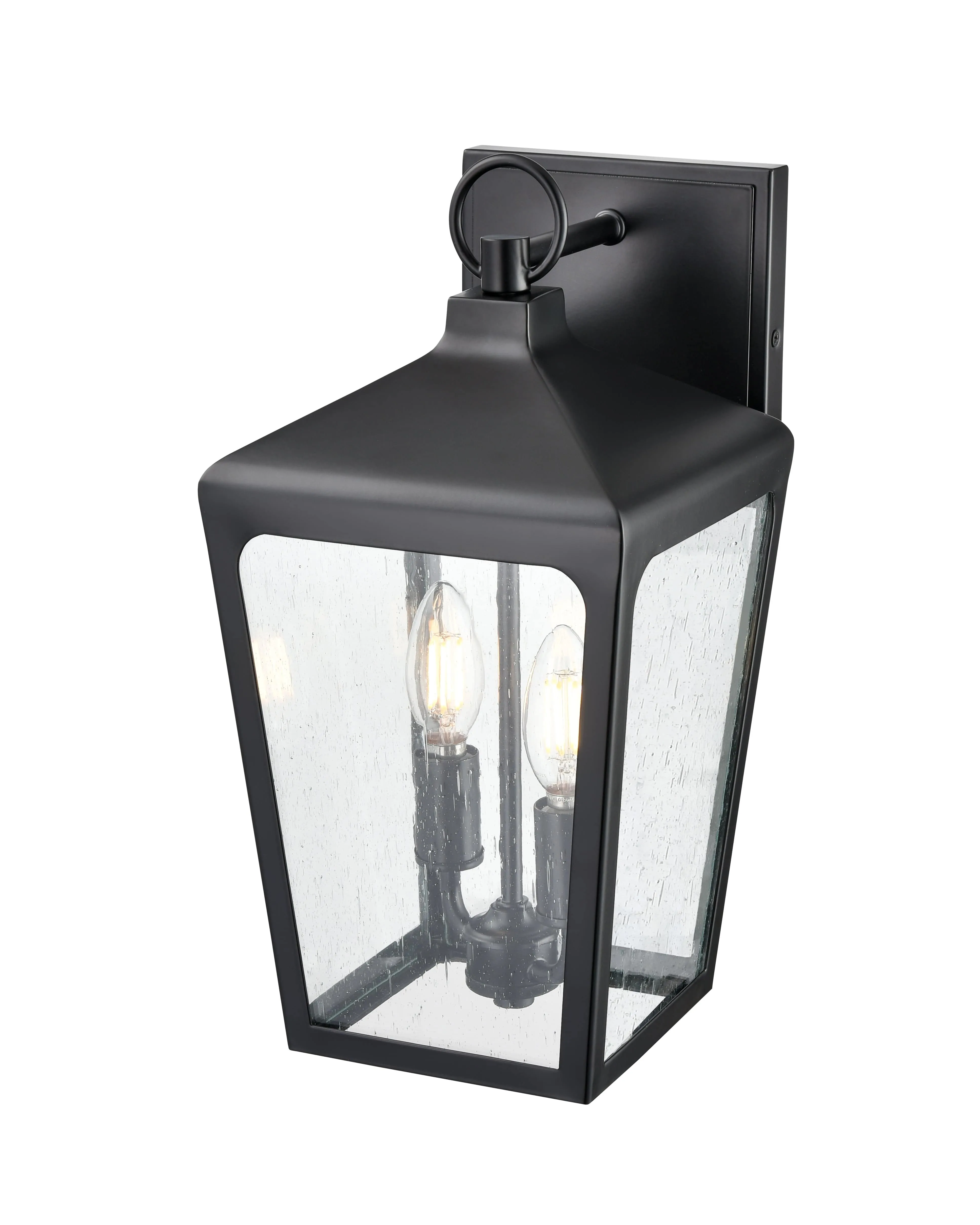 Brooks Outdoor Wall Sconce - Powder Coated Black - Clear Seeded Glass - 7.5in. Extension - E26 Candelabra Base