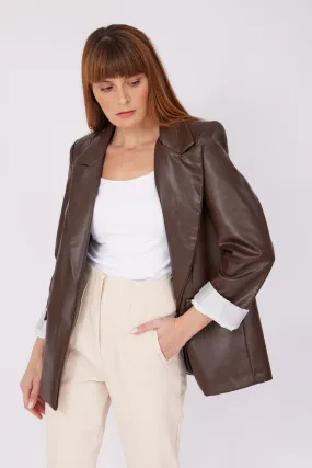 BROWN FOLDED ARM LEATHER JACKET