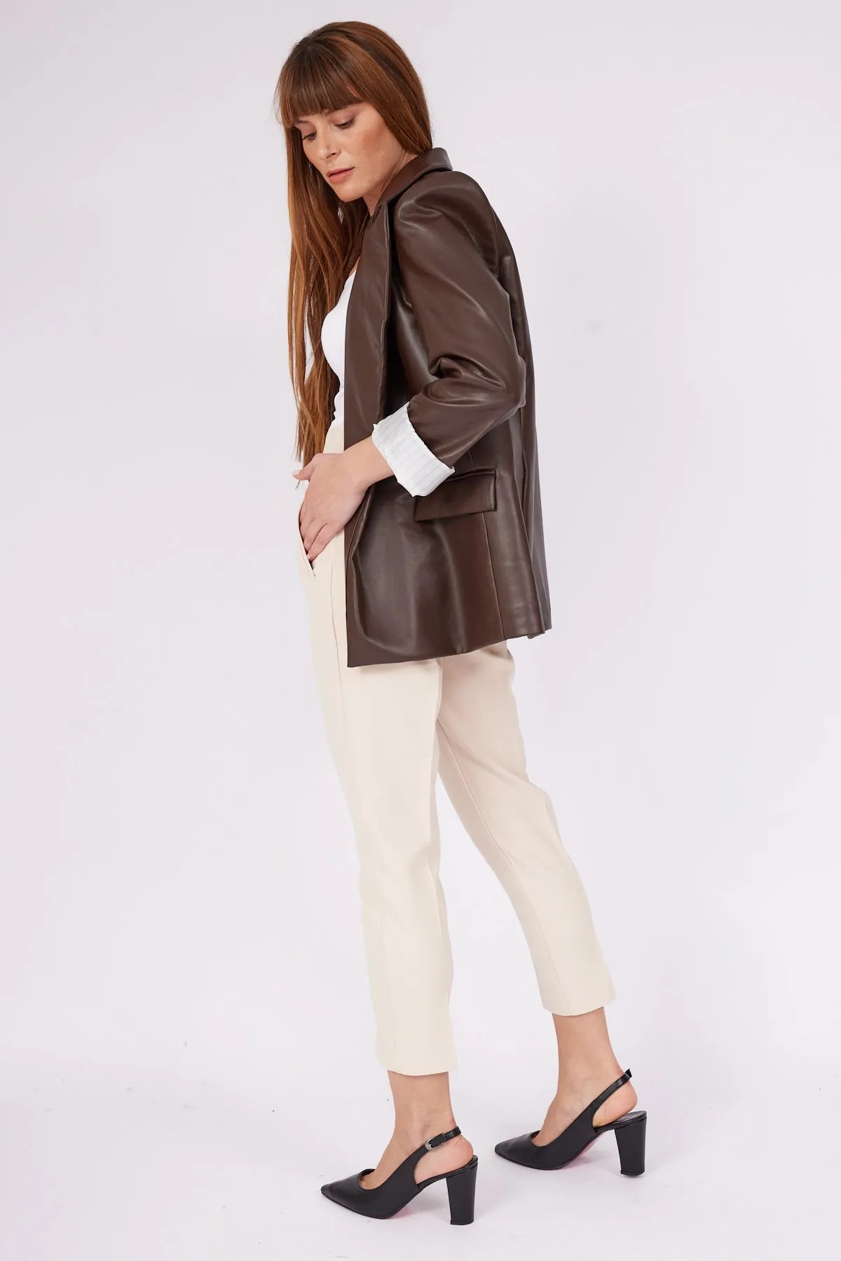 BROWN FOLDED ARM LEATHER JACKET