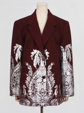 Burgundy Printing Blazers For Women Notched Collar Long Sleeve Patchwork Single Breasted Designer Coats Female New