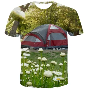 Camping T-shirt Men Sunset Tshirt Printed Forest Shirt Print Flame Tshirt Anime