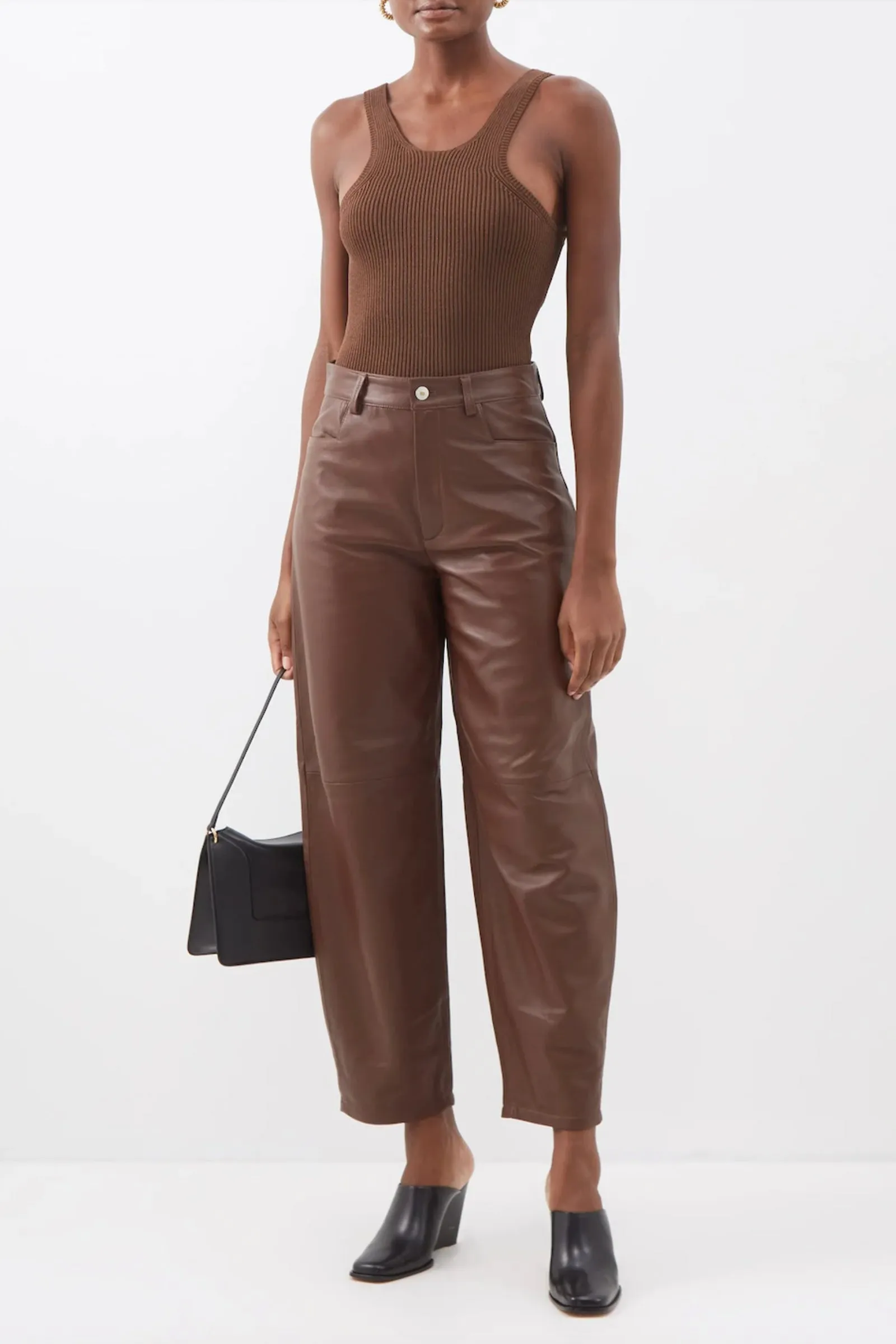 Chamomile Barrel-Leg Leather Trousers