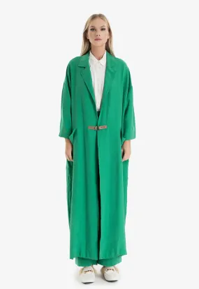 Choice Notch Lapel Maxi Outer Jacket Green