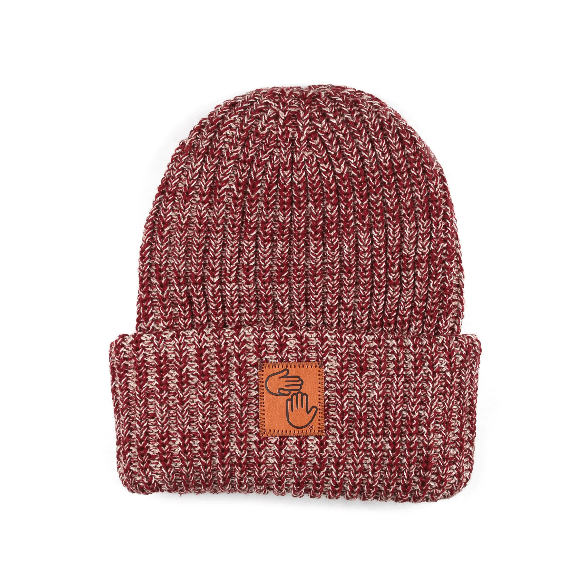 Chunky Knit Beanie - Maroon/Natural