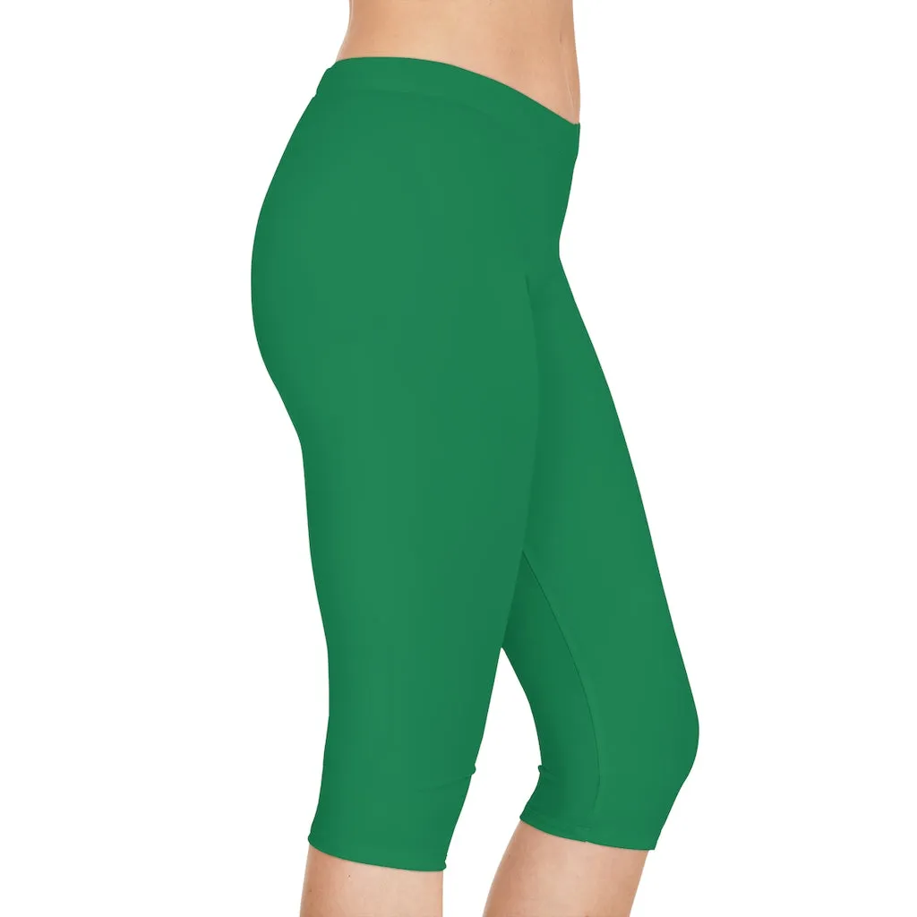 Dark Green Women's Capri Leggings, Knee-Length Polyester Capris Tights-Made in USA (US Size: XS-2XL)