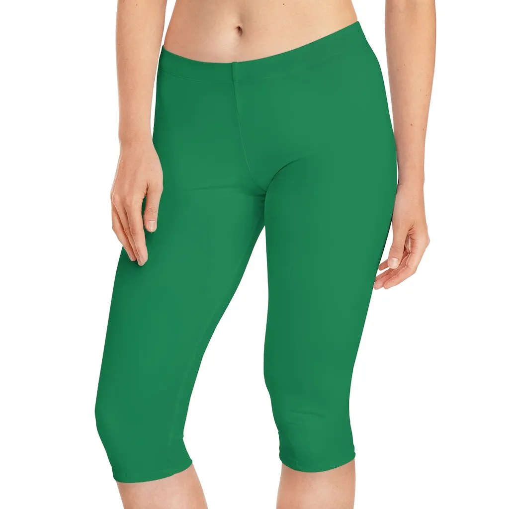 Dark Green Women's Capri Leggings, Knee-Length Polyester Capris Tights-Made in USA (US Size: XS-2XL)