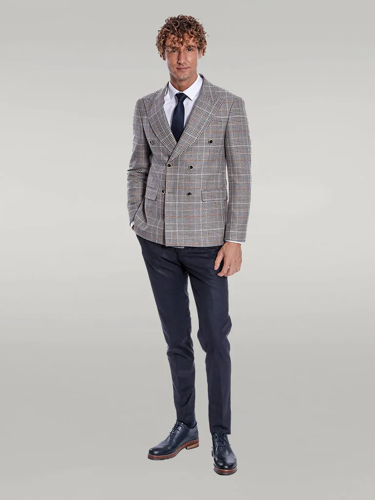 Double Breasted Checked Anthracite Men Blazer - Wessi