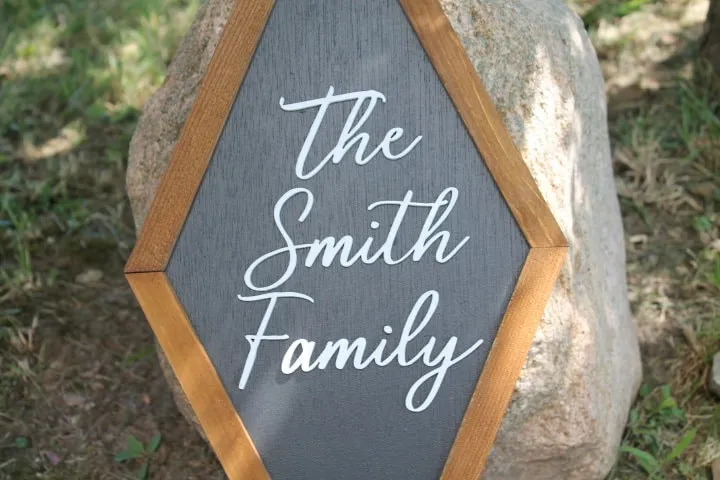 Family Diamond Sign Handmade 3D Raised cutout Framed Personalized Custom Signage Home Gift Wedding Gift Cursive Script