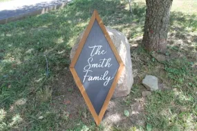 Family Diamond Sign Handmade 3D Raised cutout Framed Personalized Custom Signage Home Gift Wedding Gift Cursive Script