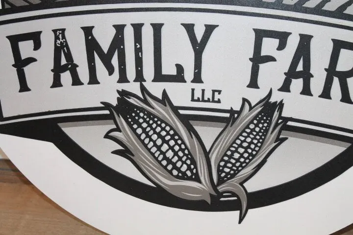 Family Farm Corn Barn Homestead Pops Giftable Country Tractor Black and White Printed and 3D Custom Sign Round Made to Order Wooden Handmade