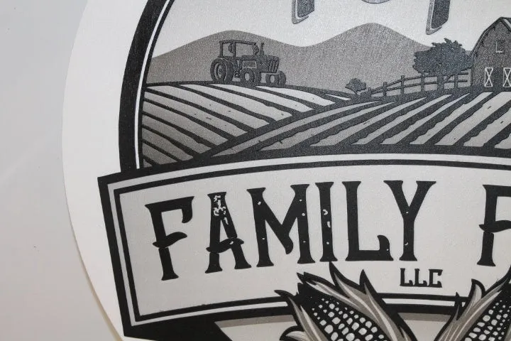 Family Farm Corn Barn Homestead Pops Giftable Country Tractor Black and White Printed and 3D Custom Sign Round Made to Order Wooden Handmade