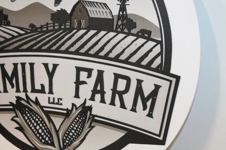 Family Farm Corn Barn Homestead Pops Giftable Country Tractor Black and White Printed and 3D Custom Sign Round Made to Order Wooden Handmade