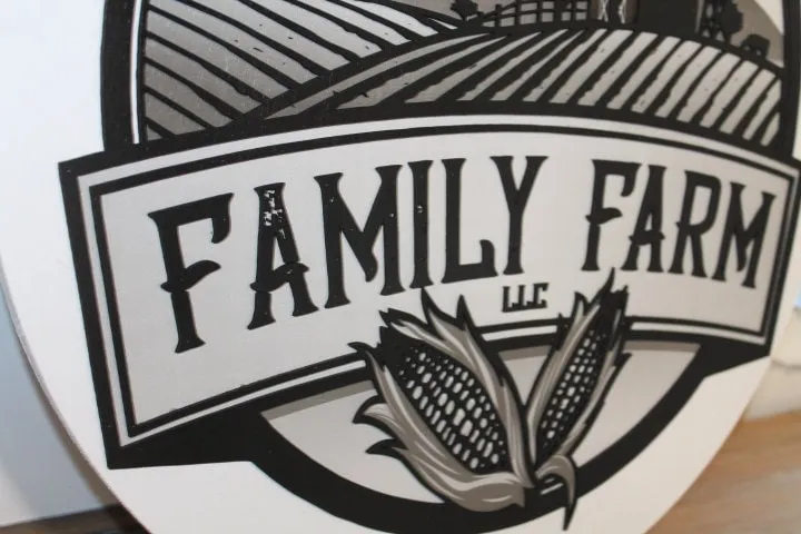 Family Farm Corn Barn Homestead Pops Giftable Country Tractor Black and White Printed and 3D Custom Sign Round Made to Order Wooden Handmade