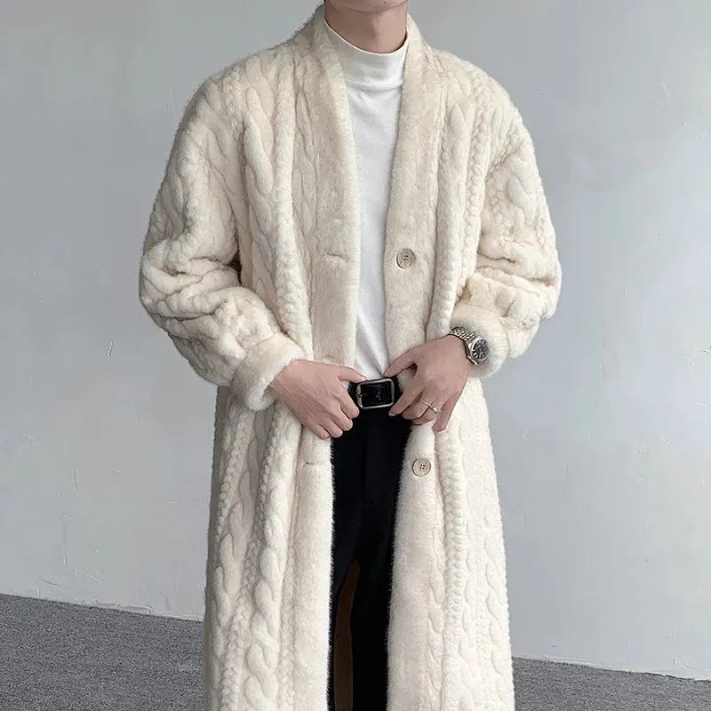 Fashion Men's Long Fur Coat Threedimensional Fried Dough Twists Bathrobe Style Mink Suede Autumn Outwear 9C3602