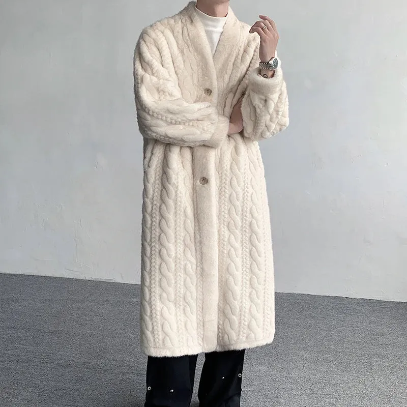 Fashion Men's Long Fur Coat Threedimensional Fried Dough Twists Bathrobe Style Mink Suede Autumn Outwear 9C3602