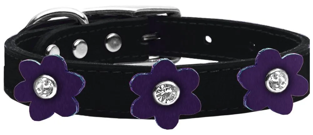 Flower Leather Collar Black With Purple Flowers Size 24