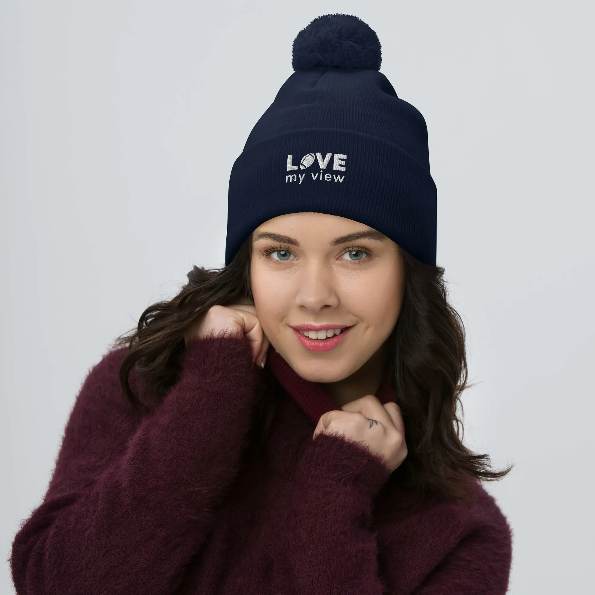 Football beanie with pom-pom (with white embroidery)