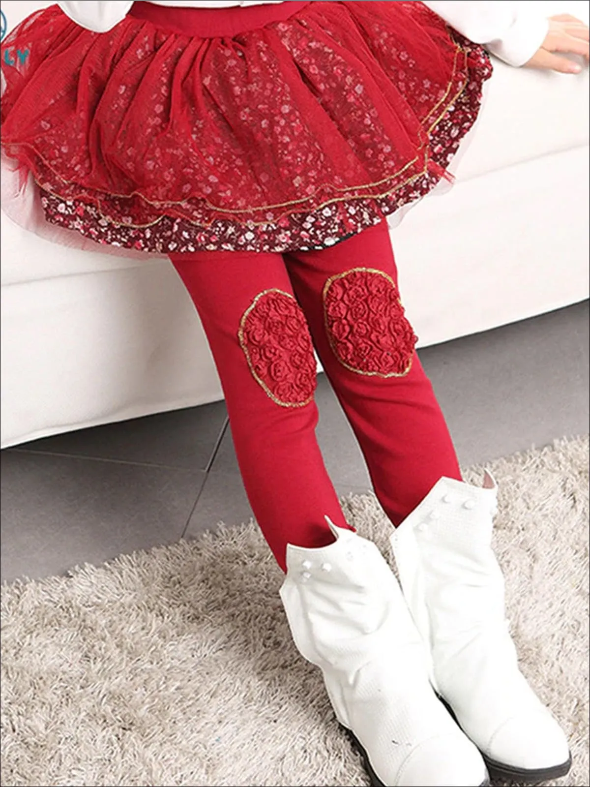 Girls Floral Tutu Skirt Leggings