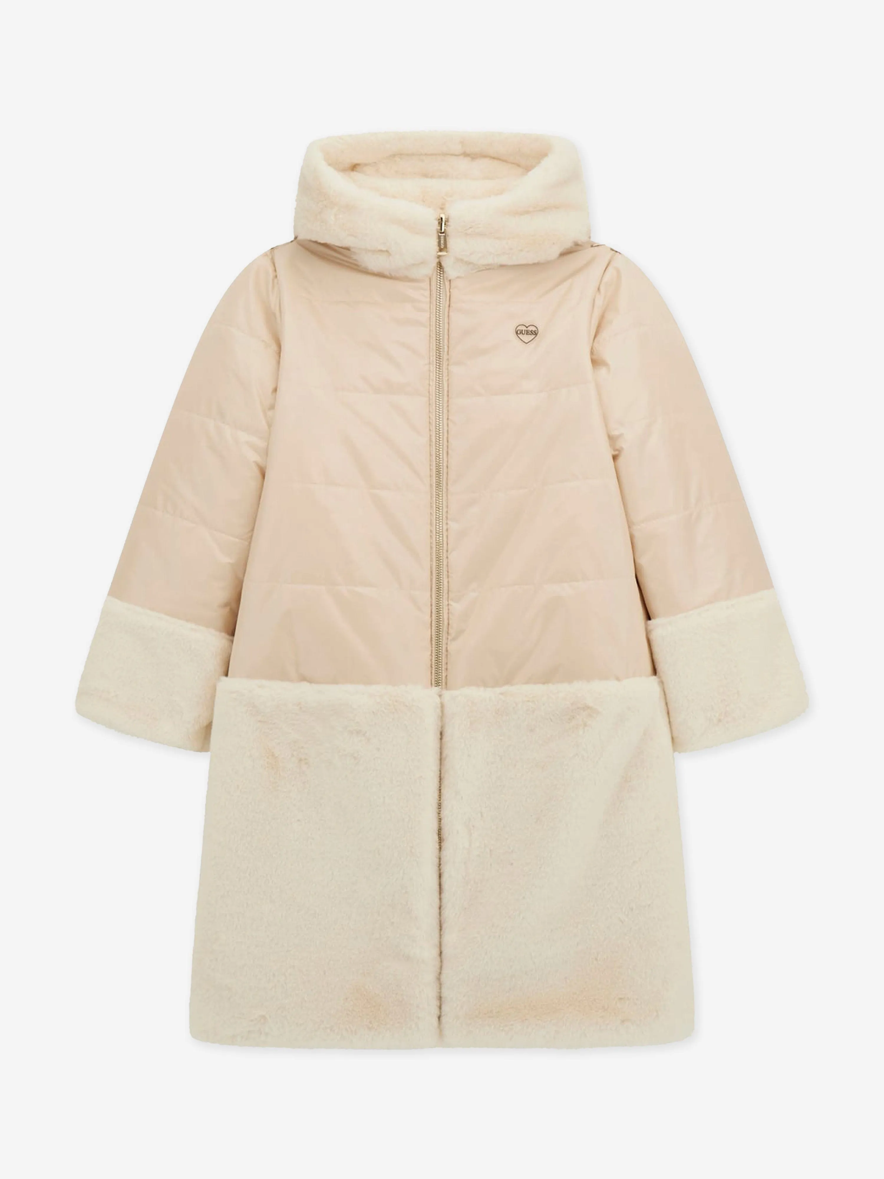 Guess Girls Hooded Reversible Coat in Ivory