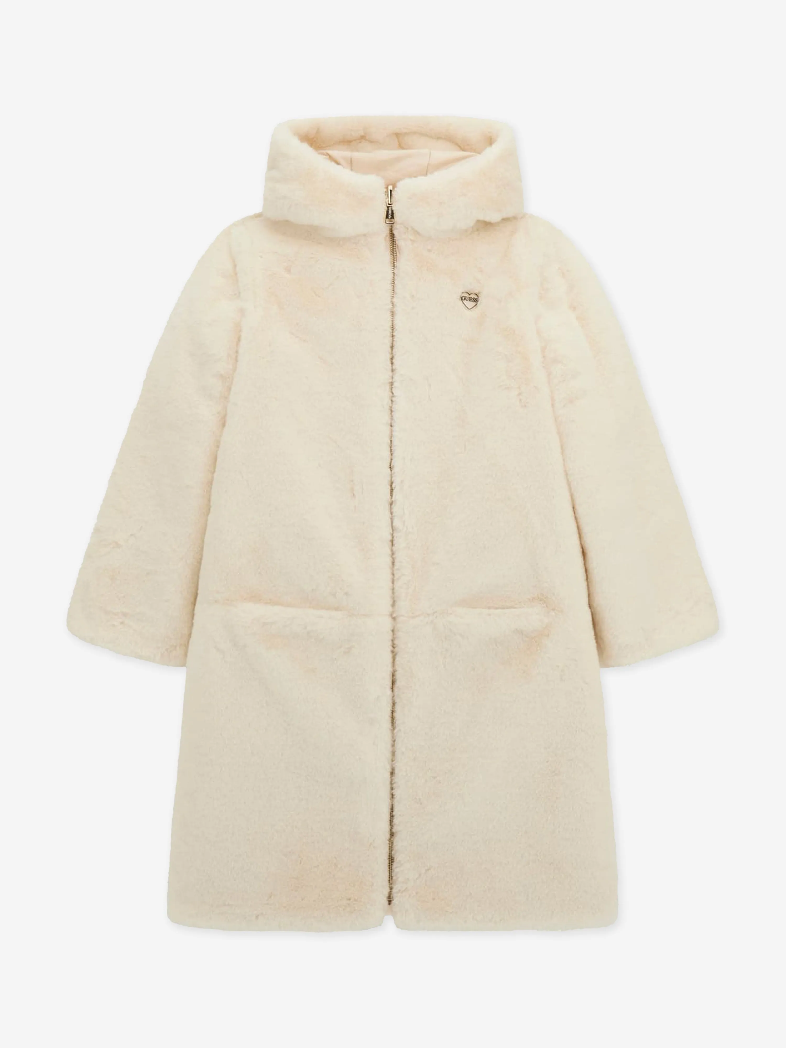 Guess Girls Hooded Reversible Coat in Ivory