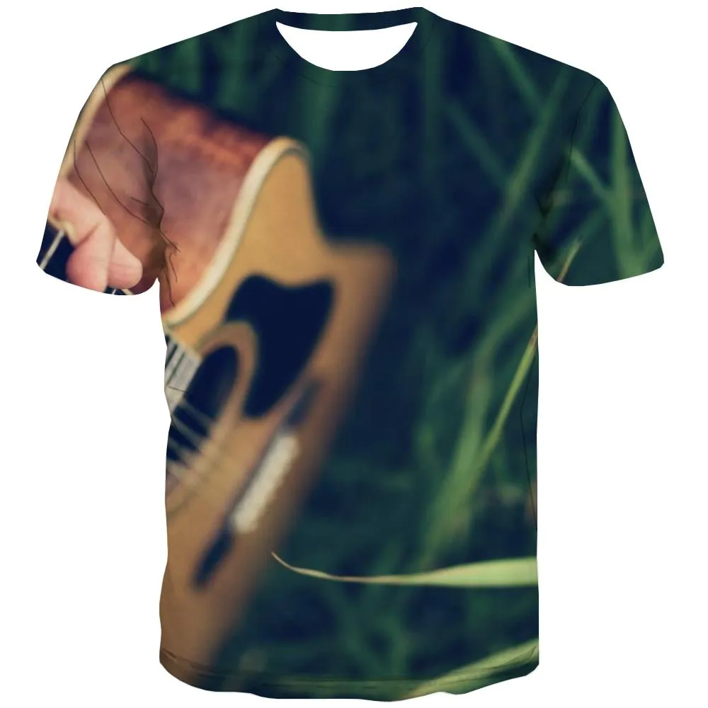 Guitar T-shirt Men Music Tshirt Printed Wooden Tshirts Novelty Metal T-shirts 3d